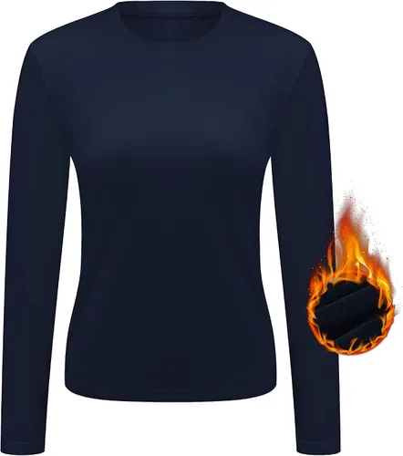 Vista 2 de Camisetas térmicas de capa base para mujer de manga larga cuello redondo elásticos ajustadas con capas camisetas