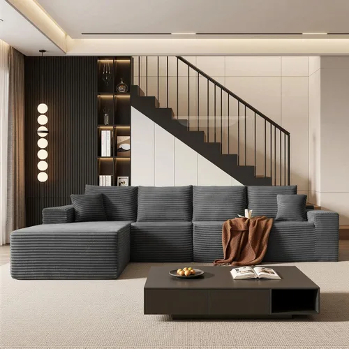 Vista 52 de AUGOP Sofá modular moderno de 96 pulgadas para sala de estar, sofá modular con sofás en forma de L, sofá tapizado sin hueso, sofá seccional con Negro