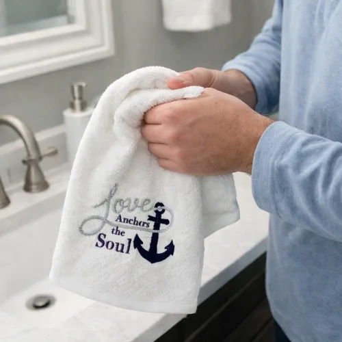 Vista 3 de Serafina Home Toallas de mano náuticas para huéspedes: Coastal Love Anchors The Soul, 2 piezas suaves y absorbentes