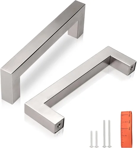 Vista 8 de Juego de manijas de puerta de acero inoxidable de 1/2 de ancho, esquinas cuadradas, para armario de cocina