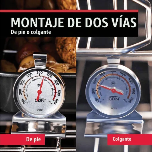 Vista 3 de Termómetro de horno CDN ProAccurate®, esfera de 2"" fácil de leer, carcasa de acero inoxidable, zonas de temperatura, para colocar o colgar