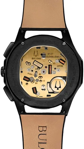 Vista 3 de Bulova CURV - Reloj cronógrafo con correa de cuero azul para hombre 98A232, Blanco, Cronógrafo