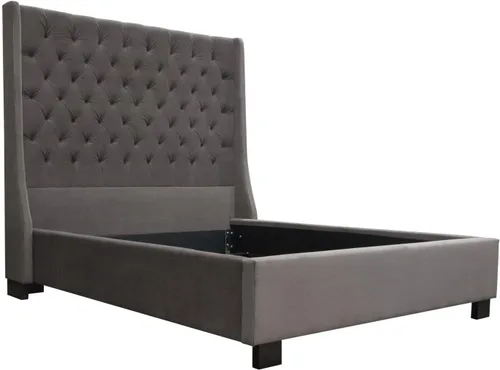 Vista 5 de Park Avenue - Cama de tamaño Queen con alas vintage en terciopelo gris ahumado por Diamond Sofa