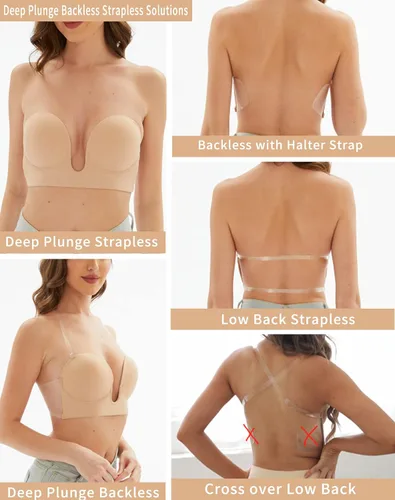 Vista 5 de MISS BODY Womens Backless Plunge Bra Strapless Sticky Push Up Adhesive Invisible Bras