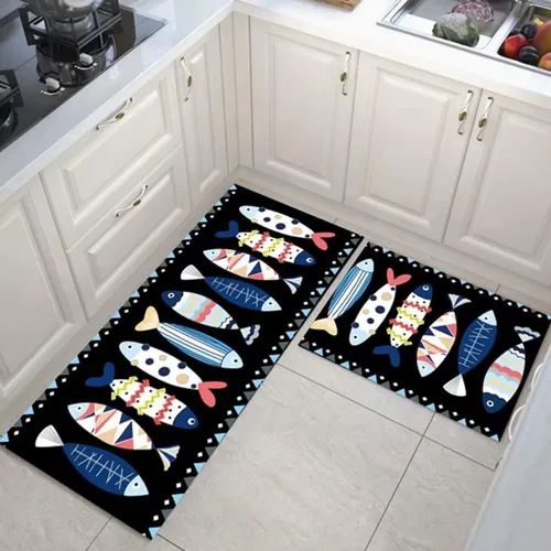 Vista 3 de Alfombras de cocina coloridas para piso, alfombras de cocina antideslizantes, juego de tapetes de cocina de granja, alfombras y tapetes de cocina