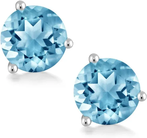 Vista 41 de Gem Stone King Aretes de oro de 14 quilates, 0.236 in, piedra natal redonda, Martini, 3 puntas, aretes de oro para mujer