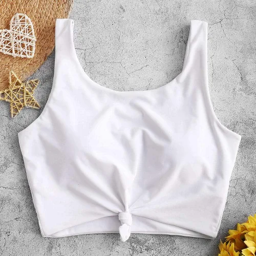 Vista 6 de ZAFUL Parte superior de bikini con nudo frontal para mujer, parte superior tipo tankini con cuello redondo y relleno