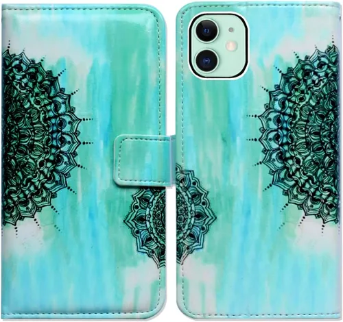 Vista 8 de Bcov Funda para iPhone 11, funda de piel con tapa y función atril para iPhone 11, diseño de flores y mariposas azules