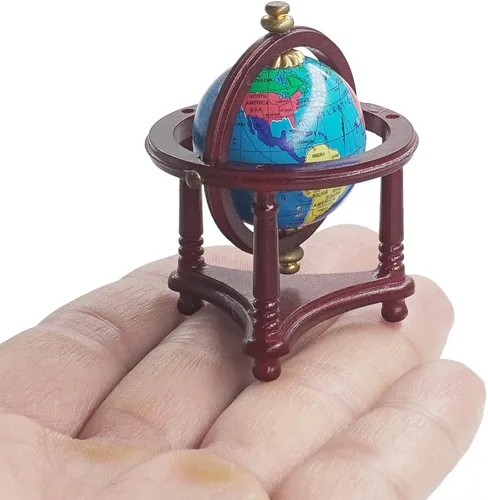 Vista 4 de Odoria Accesorios de decoración de casa de muñecas con globo mundial en miniatura, 1/12, marrón rojizo