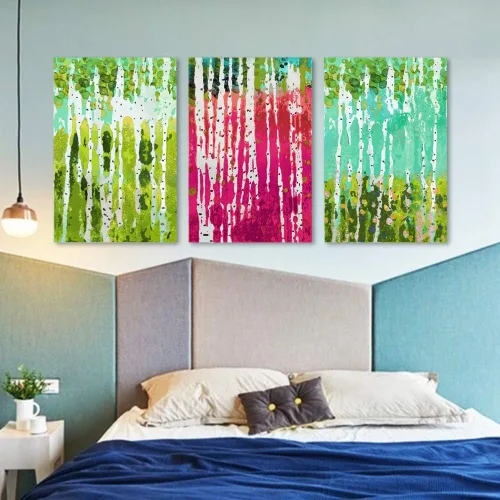 Vista 5 de wall26 3 Panel Canvas Wall Art Silver Birch Pictures Home Wall Decorations for Bedroom Living Room Paintings Canvas Prints Framed - 16"x24" x 3