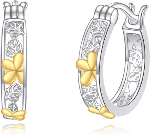 Vista 9 de POPLYKE Aretes de plata de ley con diseño de flores, pequeños aretes tipo huggie, regalo de joyería para mujer A-Daisy