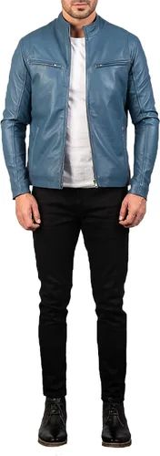Vista 6 de MARDAMS Chaqueta Moto de cuero negro Hombres - 6 - Chaqueta de cuero Cafe Racer Chaqueta de cuero de piel de cordero real para hombre