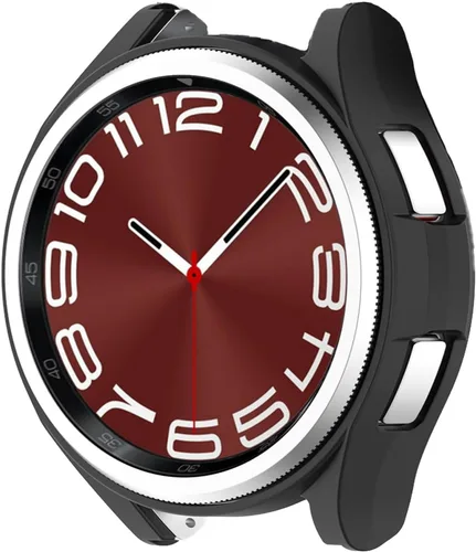 Vista 2 de Compatible con Samsung Galaxy Watch 6 Classic 1.772 pulgadas (1.850 in), carcasa rígida de policarbonato resistente a los impactos, a prueba de Negro