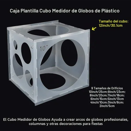 Vista 2 de Pllieay Medidor de globos de 2 a 10 pulgadas, caja de cubo medidor de globos de plástico plegable para decoración de globos, arcos de globos