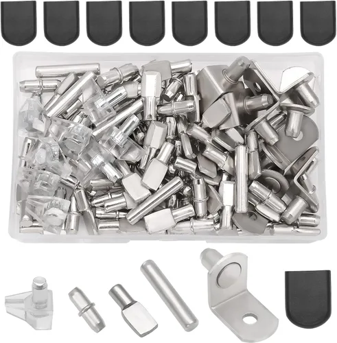 Vista 7 de Juego de 112 uñas de 5 estilos para estante, pasador de soporte de estante chapado en níquel metálico, cubierta de silicona, adecuado para gabinete