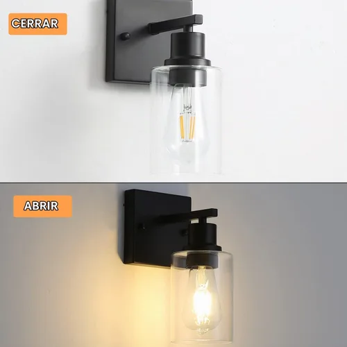Vista 4 de [Usado] Accesorios de luz para tocador de baño, 1 luz de baño color negro mate, apliques de pared con pantalla de vidrio transparente para pasillo