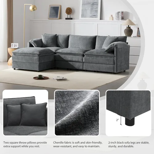 Vista 82 de Moderno sofá modular en forma de U con almohadas para la cintura, sofá cama con diván, sofá tapizado simétrico de felpilla de 6 asientos para sala