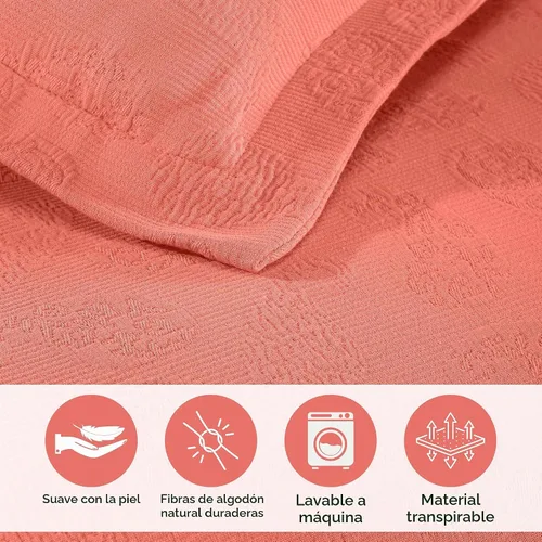 Vista 3 de Superior colcha de una plaza de jacquard y matelasse 100 % algodón de alta calidad, turquesa, individual, Coral, gemelo