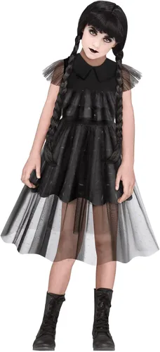 Vista 5 de Benylion Wednesday Addams Costume Dress Womens Girls Long Sleeve White Collar Black Gothic Dress Up Halloween Dresses Outfits