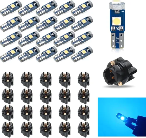 Vista 8 de Paquete de 20 luces LED T5 para tablero de automóvil, bombilla de luz 3030-3SMD de repuesto con enchufe de bloqueo giratorio, bombilla LED