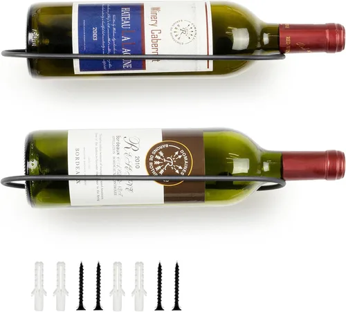Vista 16 de AQAREA Estante de vino montado en la pared: soporte de metal para 10 botellas de vino - Estante de almacenamiento de vino negro
