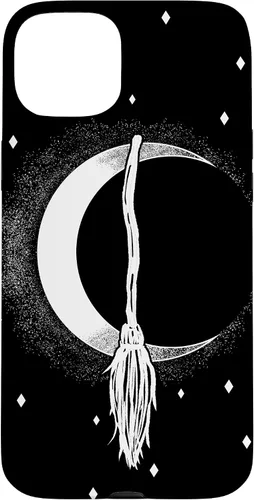 Vista 9 de Funda para iPhone 16 con diseño de luna creciente, escoba de bruja, vintage, Halloween, niñas y mujeres