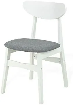 Vista 4 de Yumiko - Juego de 6 sillas de comedor y mesa redonda extensible, de madera maciza moderna con asiento acolchado, color blanco con cojín gris claro