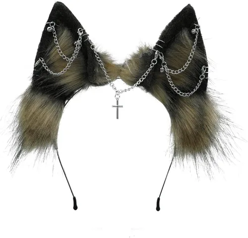 Vista 14 de VIGVAN Orejas de zorro de lobo hechas a mano Animal Cosplay Cute Head Accesorios para Halloween (negro)