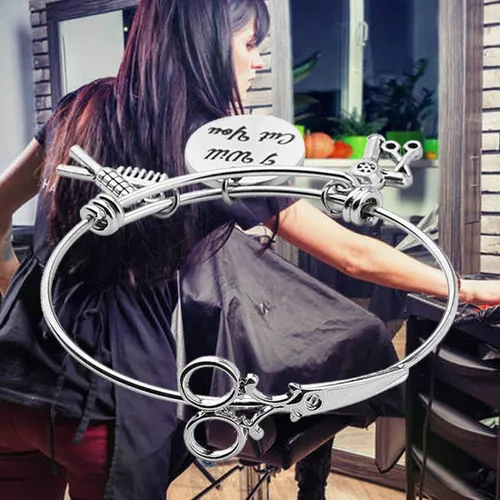 Vista 7 de HOLLP Pulsera extensible para peluquería para estilista de peluquería, regalo con texto en inglés "I Will Cut You", joyería de peluquería con peine