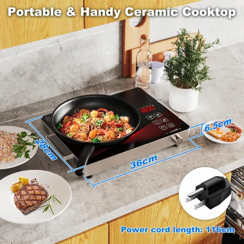 Vista 3 de 1800W Portátil Infrarrojo Estufa de Cocina de un solo Quemador Estufa Eléctrica de Vidrio de Cerámica Placa de Cocina Eléctrica Placa de Cocina