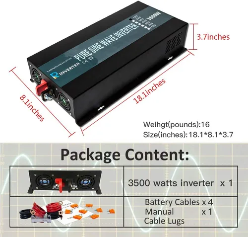 Vista 5 de WZRELB Full Power Endurable 3500W 12VDC a 120VAC 60HZ US DUAL OUTLETS LED Display Pure Onda sinusoidal inversor convertidor de potencia