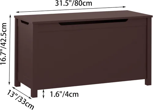 Vista 6 de Cofre de juguetes de madera, caja de juguetes para niños, muebles para sala de juegos, banco con tapa con bisagras de seguridad, organizador