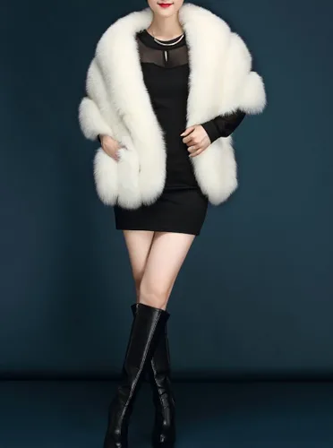 Vista 2 de UMREN Womens Luxury Party Faux Fox Fur Long Shawl Cloak Cape for Winter