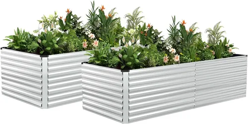 Vista 9 de NAVINE Cama de jardín elevada de 8 x 4 x 2 pies, macetas elevadas de metal grande, macetas para plantas al aire libre para verduras, flores