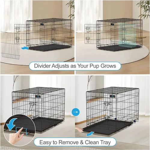 Vista 7 de PetsTuff Great CRATES - Jaula grande para perros de 36 pulgadas, perrera resistente con panel divisor para mascotas de 40 a 60 libras, bandeja