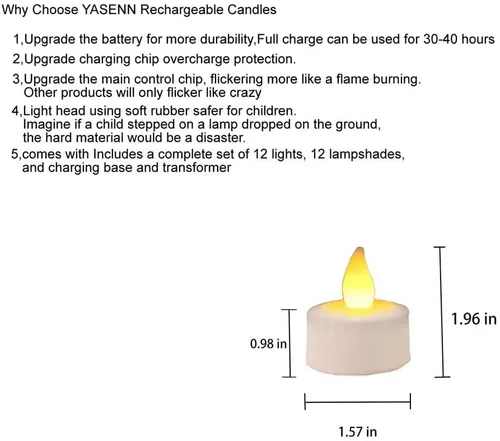Vista 2 de YASENN Velas recargables de color blanco cálido LED velas de té 12 piezas programa de efecto de llama parpadeante velas de plástico sin llama