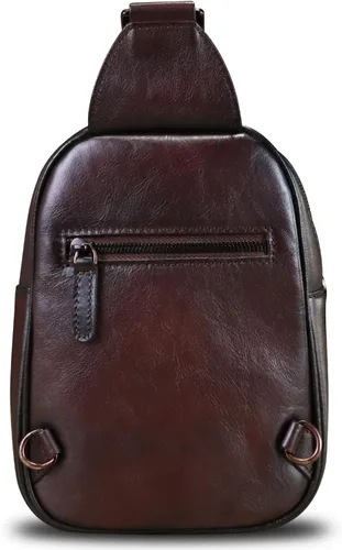 Vista 3 de LRTO Bolso bandolera pequeño de cuero genuino para mujeres y hombres, bolsa cruzada para el pecho, mochila para senderismo, deportes, viajes
