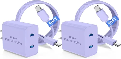 Vista 12 de Cargador súper rápido de 45 W de doble puerto con cable largo USB C a C de 10 pies, bloque de cargador de pared tipo C y cable de carga de teléfono