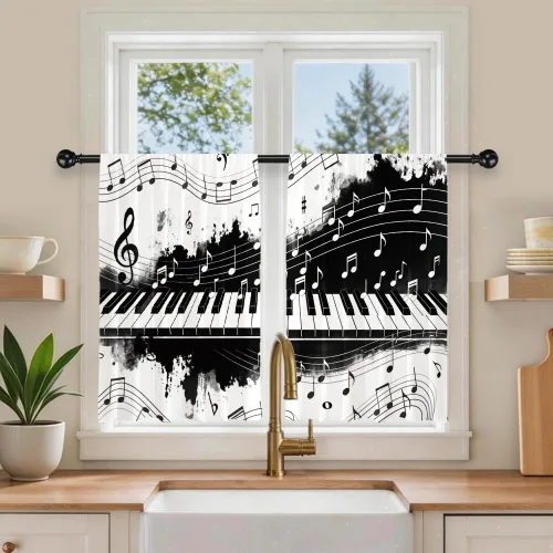 Vista 8 de Cortinas cortas de cocina de poliéster con estampado para puerta de granero, 27.5 pulgadas de ancho x 36 pulgadas de largo, cortinas de puerta