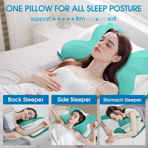 Vista 4 de CloudBliss Almohada cervical de espuma viscoelástica para cuello y hombro, almohada de contorno de cuello con funda refrescante, almohada de cama