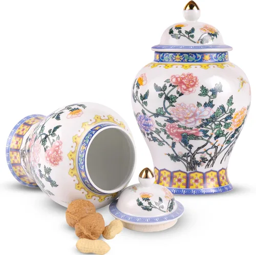 Vista 13 de XINGYAN Chinoiserie - Juego de 3 tarros de jengibre, porcelana china azul y blanca, tarro de almacenamiento decorativo para el hogar con tapa