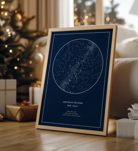 Vista 8 de CELESTORY Mapa de estrellas personalizado enmarcado con impresión nocturna del cielo, mapa de constelación, carta estelar, regalo de arte de pared