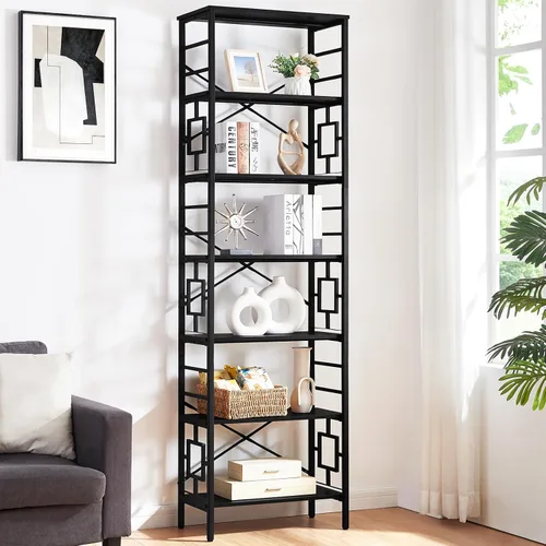 Vista 4 de HOMISSUE Estantería Alta, Estantería Industrial de 84 Pulgadas con Marco de Metal y Estantes Abiertos, Estantería de Metal de 7 Niveles y Libreros