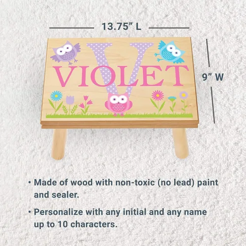 Vista 7 de Let's Make Memories Taburete personalizado con nombre My Own Name, taburete para niños, madera resistente, pintura no tóxica, sellador, diseño