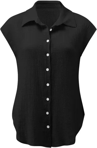 Vista 16 de Ceboyel Camisas para mujer de moda de verano, algodón, lino, manga corta, cuello con botones, blusa casual para mujer 2023