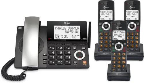 Vista 24 de AT&T DECT 6.0 Teléfono doméstico con cable o inalámbrico con 1 auricular y contestador, bloqueador de llamadas inteligente, identificación