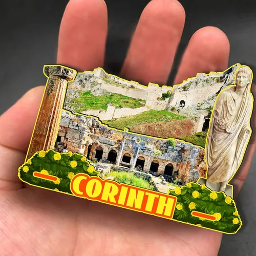 Vista 4 de Corinth Grecia - Imán de madera 3D para nevera, recuerdos coleccionables, decoración hecha a mano, manualidades 3