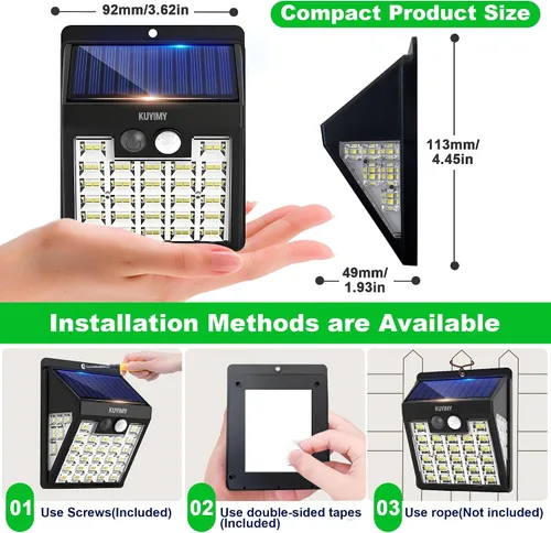Vista 3 de Luces solares al aire libre, luz de pared con sensor de movimiento de 72 LED, IP65 impermeable y 3 modos de iluminación, luz de seguridad