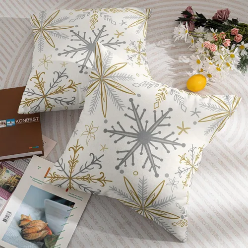 Vista 7 de Juego de 2 fundas de almohada de copos de nieve de invierno de 16 x 16 pulgadas, color amarillo, gris, gris, rústico, estampado navideño
