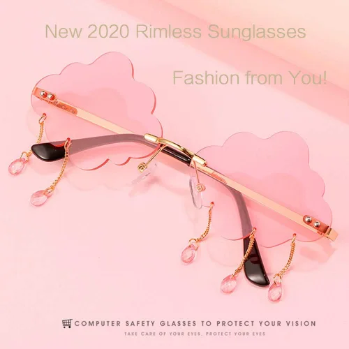 Vista 6 de LASPOR Gafas de sol retro sin montura para mujeres y hombres vintage de metal sin marco con colgante de cristal de lluvia protección UV400